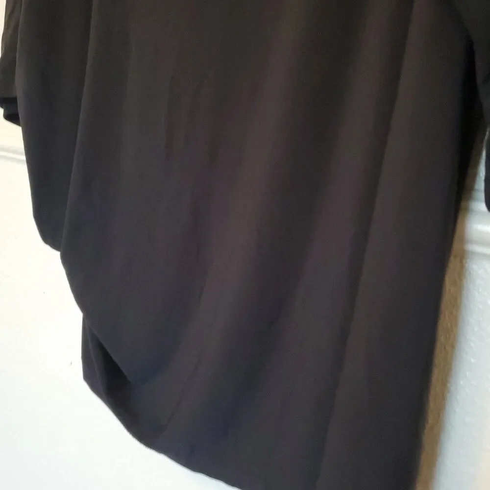 IMAN Assymetric Tunic‎ Blouse Side Ruched 3/4 Sleeve Womens Size XL Black - Picture 7 of 15
